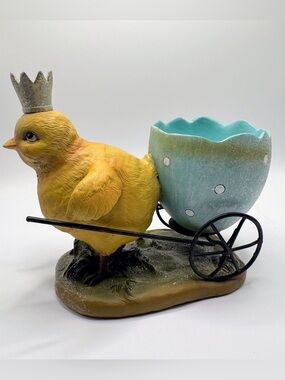 Yellow Chick Planter with Turquoise Egg Cart - Decorative Home Accent